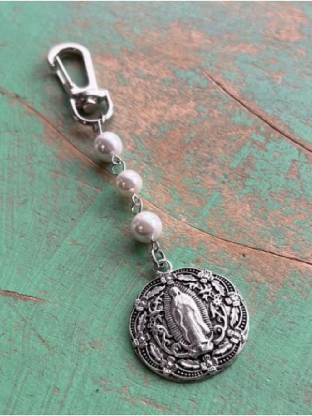 BRAND NEW WITH TAGS Silver Pearl Guadalupe Bag Charm